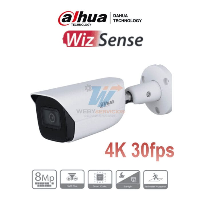 DAHUA IPC-HFW3841E-AS-S2 - Camara IP Bullet de 8 Megapixeles con IA
