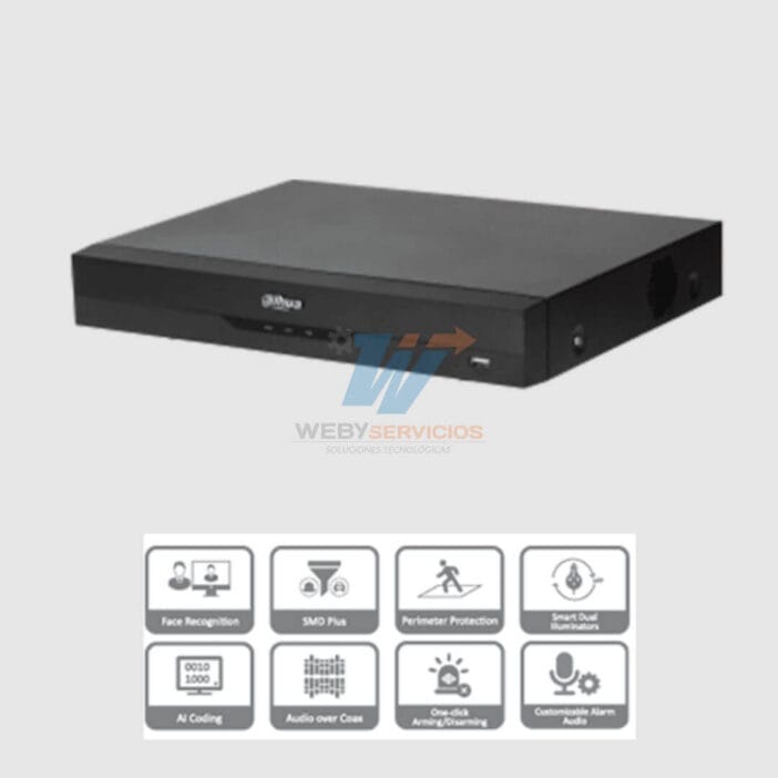DAHUA XVR5104HE-I3 - DVR de 4 Canales de 5 Megapixeles Lite/ WizSense/ H.265+/ + 2 Ch IP/ Hasta 6 Canales IP/ 1 Ch de Reconocimiento Facial/