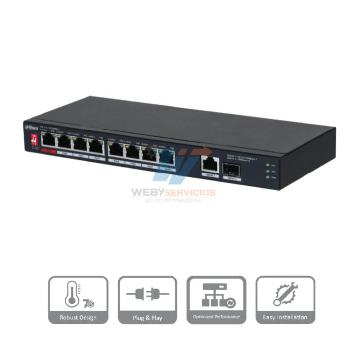 DAHUA PFS3110-8ET1GT1GF-96 -Switch PoE de 10 Puertos fibra gigabit