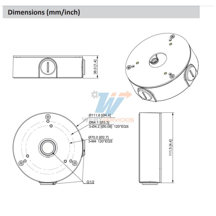 dimensiones caja de conexiones dahua PFA13G
