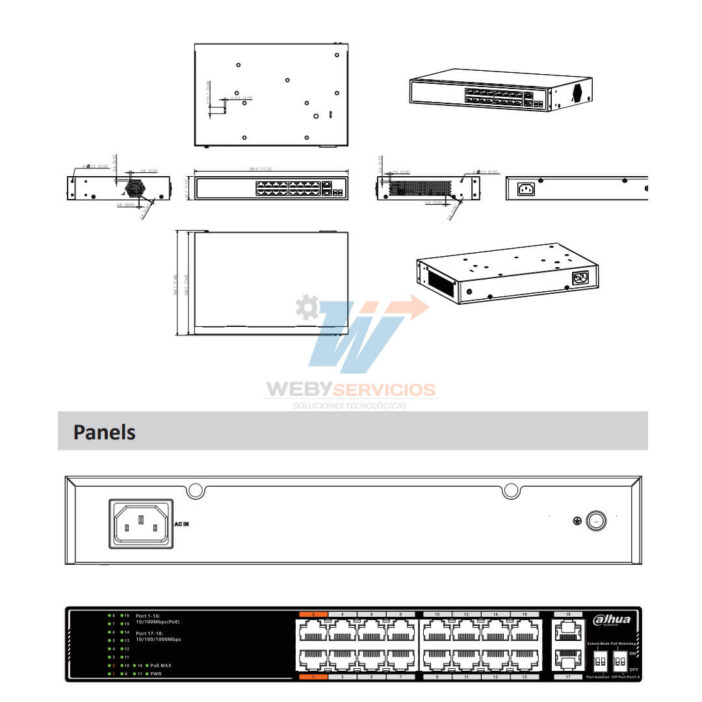 dimensiones switch DAHUA SF1018LP